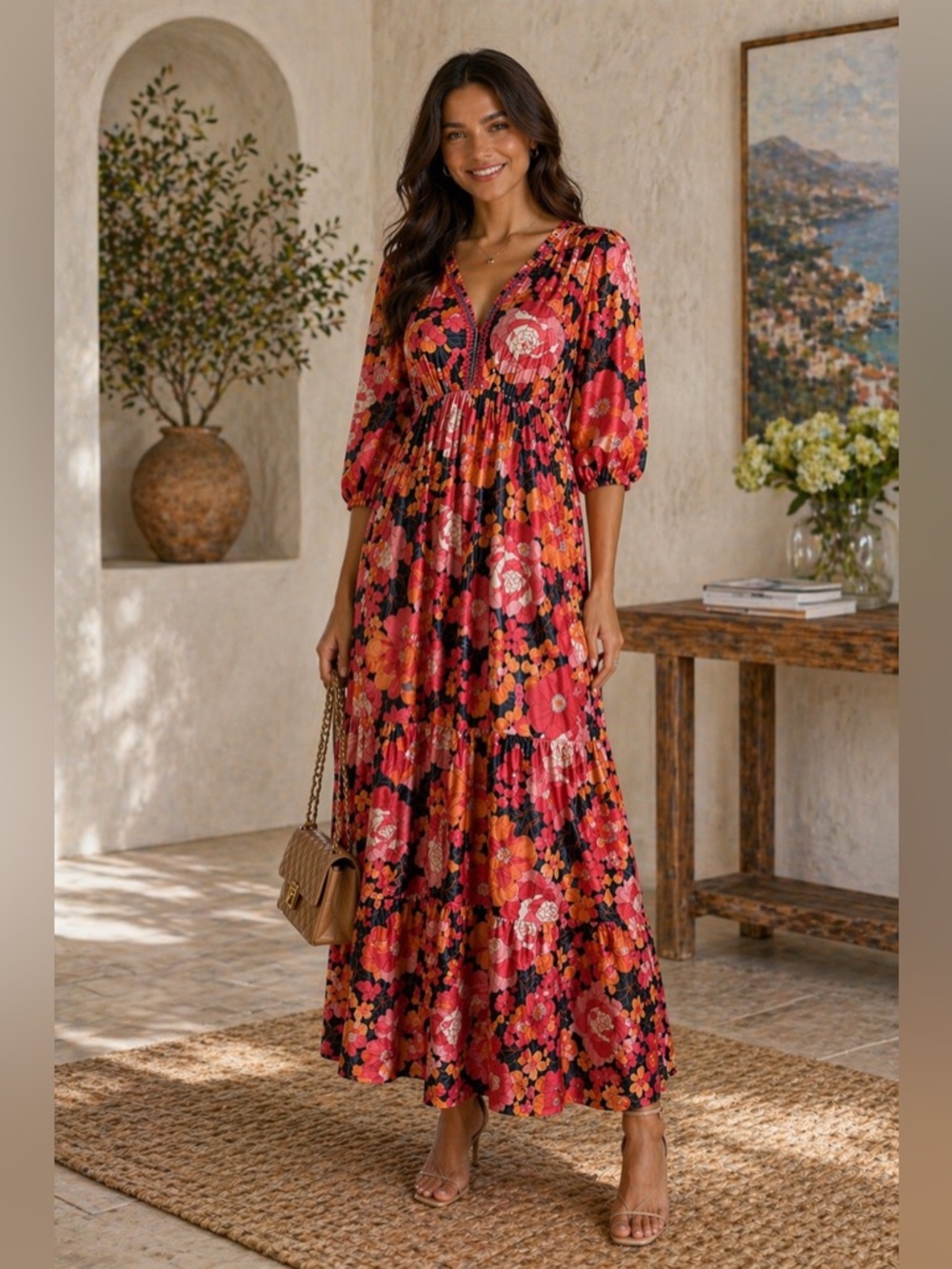 New Johnny Was BECCA DOLMAN TIERED Silk DRESS